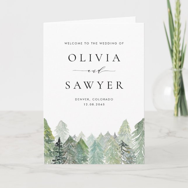 Snowy Evergreen Landcape Winter Wedding Booklet Program (Framsida)