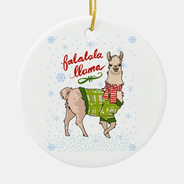 Snowy Falalala Llama Julgransprydnad Keramik (Framsidan)