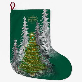 Snowy Forest Christmas Tree Christmas Stockings Stor Julstrumpa
