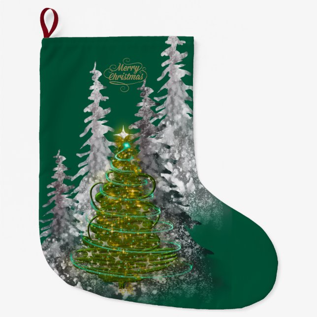  Snowy Forest Christmas Tree Christmas Stockings  Stor Julstrumpa (Framsidan)