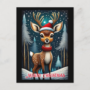 Snowy Forest Cute Santa Baby Hjort jul Vykort