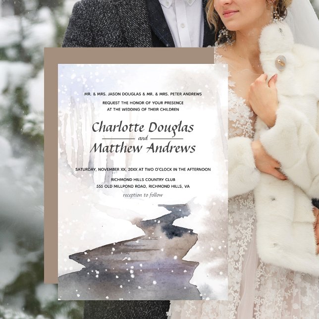 Snowy Forest - Fall-Winter Wedding Inbjudningar (Winter Wedding Scene Invitation)