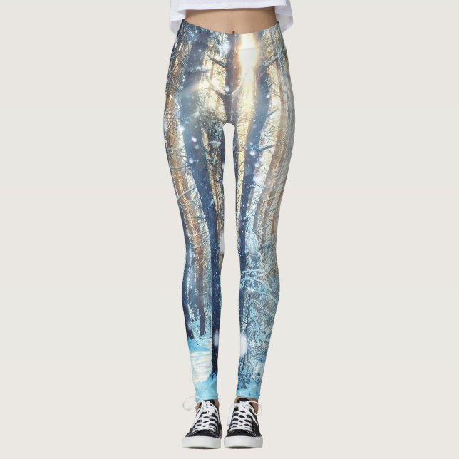 Snowy Forest Frosty Winter Scene Leggings (Framsida)