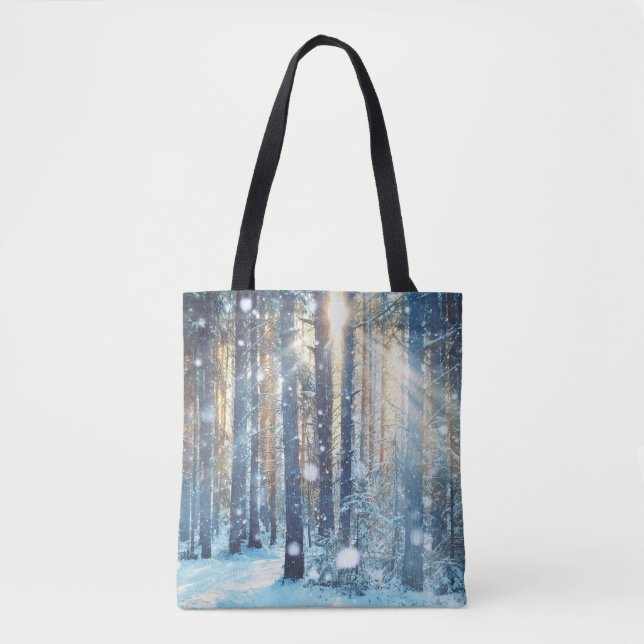 Snowy Forest Frosty Winter Scene Tygkasse (Framsida)
