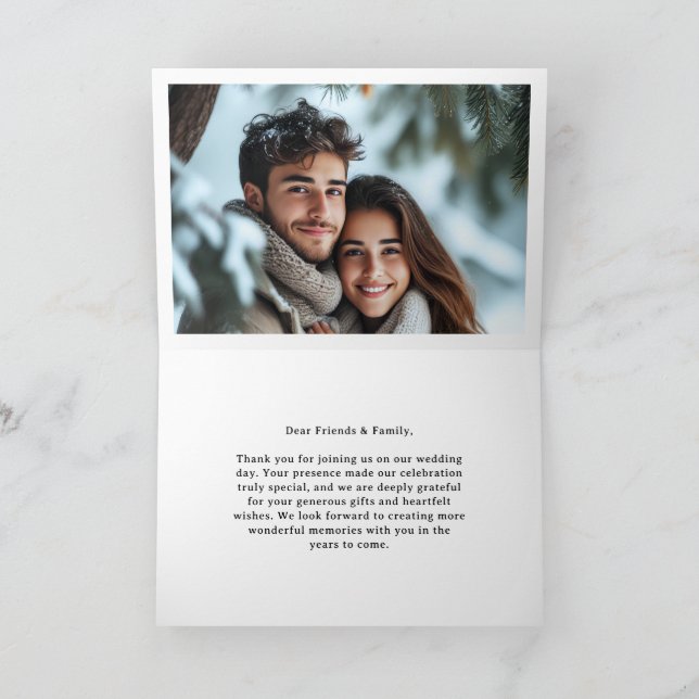 Snowy Forest Gräs Mountain Winter Wedding Foldad Tack Kort (Inuti)