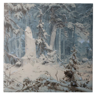 Snowy Forest in Winter (av Andreas Achenbach) Kakelplatta