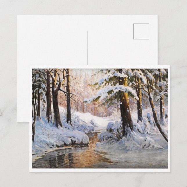 Snowy Forest Landscape, Walter Moras Vykort (Fram/baksida)
