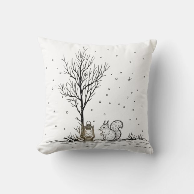 Snowy Forest Lantern Scene Kudde (Framsida)