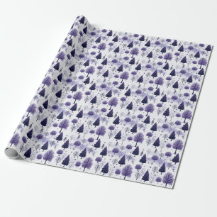 Snowy Forest Lila Julafton Wrapping Papper Roll Presentpapper