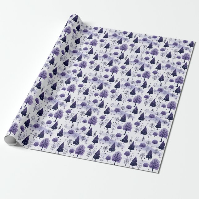 Snowy Forest Lila Julafton Wrapping Papper Roll Presentpapper (Utrullad)