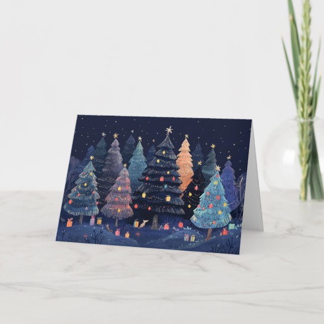 Snowy Forest med färggrann Ljus Kort (Framsida)