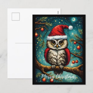 Snowy Forest Night Cute Uggla God jul Helg Vykort