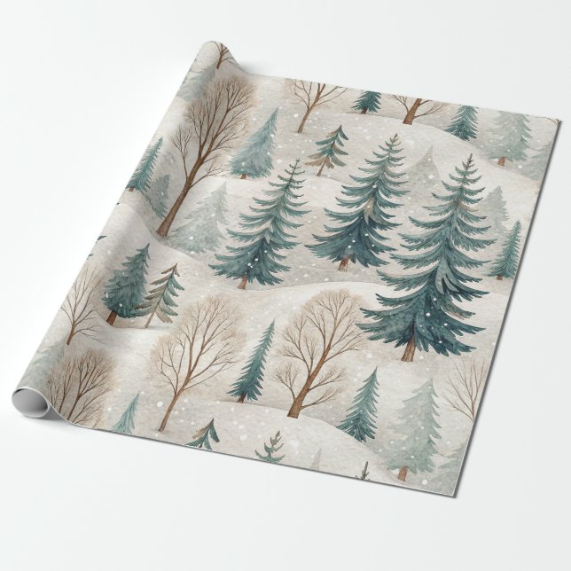 Snowy Forest Pattern – Peaceful Winter Landscape Presentpapper (Utrullad)