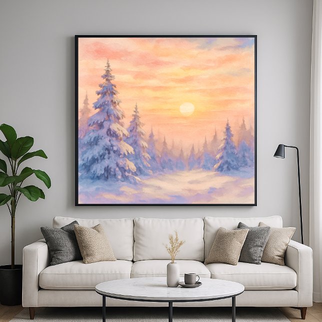Snowy Forest Sunset - Watercolor Style Art Poster (Skapare uppladdad)