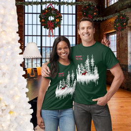 Snowy Forest Träd Buffalo Play Stag Lycklig Ho Ho T Shirt