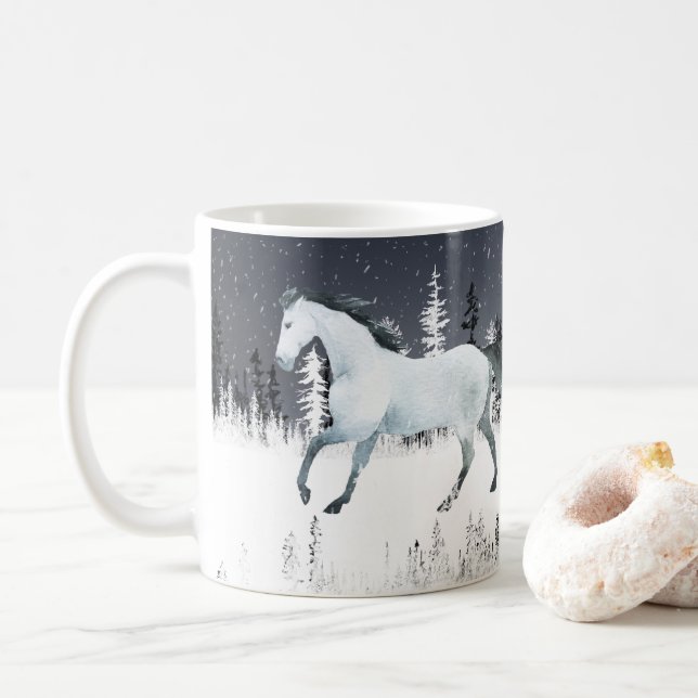 Snowy Forest Vild White Horse Night Himlar Kaffemugg (Med munk)