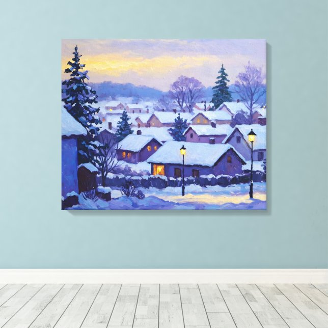 Snowy Forest Village Canvastryck (Insitu (trägolv))