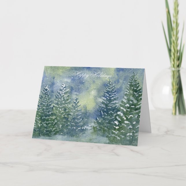 Snowy Forest Watercolor-julkort Tack Kort (Framsida)