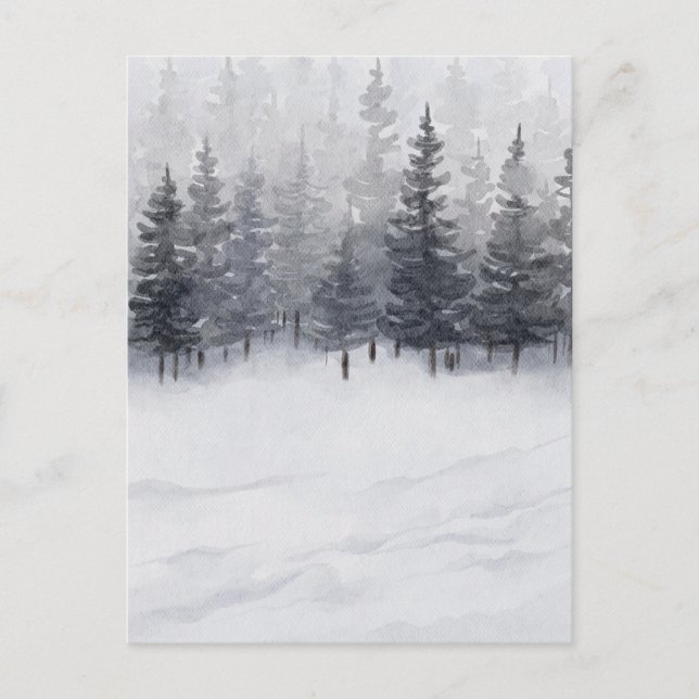 Snowy Forest Watercolor Vykort (Framsida)