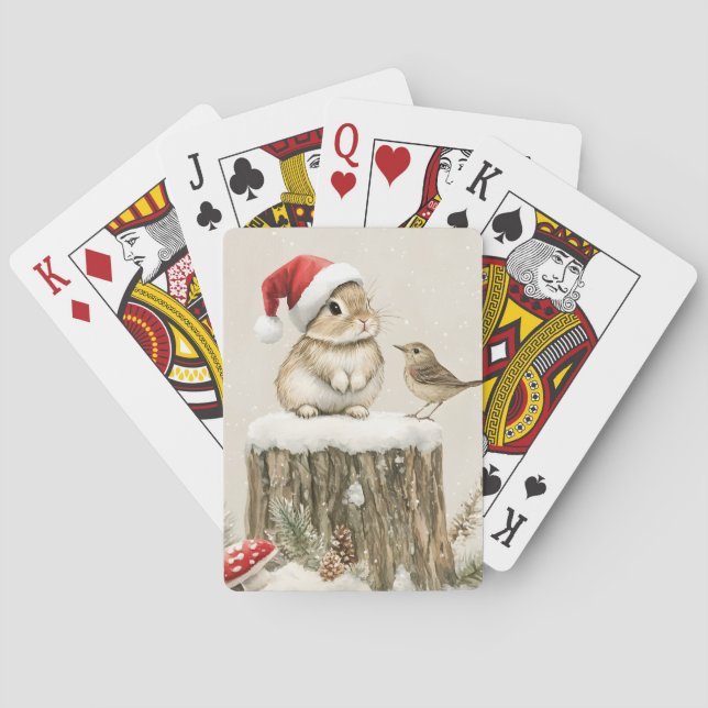 Snowy Forest Winter Woodland Christmas Bunny Bird  Casinokort (Baksidan)