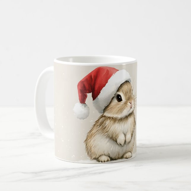 Snowy Forest Winter Woodland Christmas Bunny Bird  Kaffemugg (Framsida vänster)