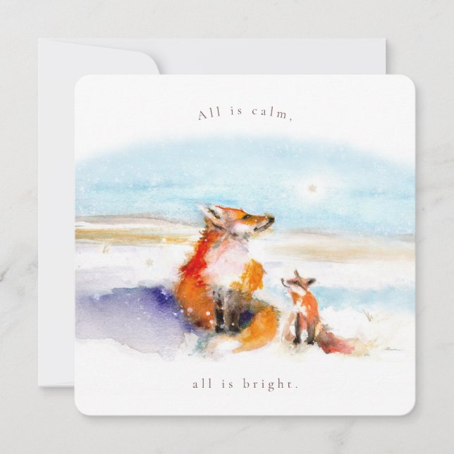 Snowy Foxes Flat Holiday Card Julkort (Framsida)