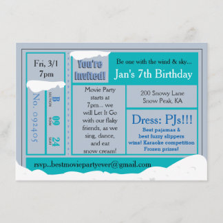 Snowy Frozen Birthday Movie Tix-inbjudan Inbjudningar