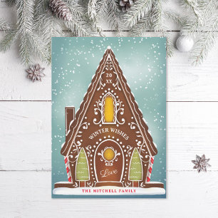 Snowy Gingerbröd House Illustration Helgdag Photo Julkort