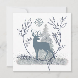 Snowy Glitter Winter Solstice Hjort Julkort