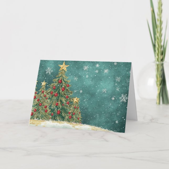 Snowy Gold Foil Julgran Design Kort (Framsida)