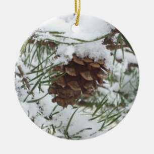 Snowy Gräs Cone I Winter Nature Photogratography Julgransprydnad Keramik