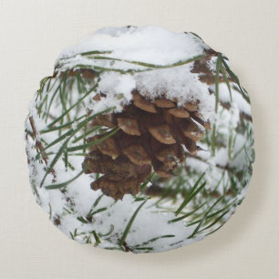 Snowy Gräs Cone I Winter Nature Photogratography Rund Kudde