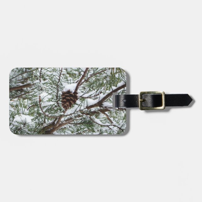 Snowy Gräs Cone II Winter Nature Fotography Bagagebricka (Horisontell Framsida)