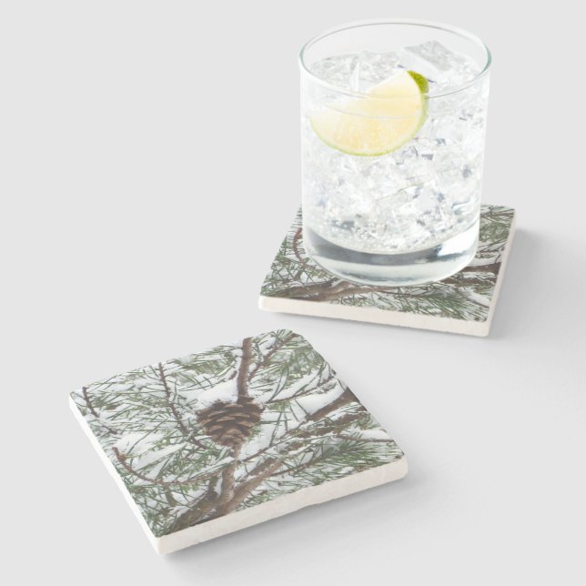 Snowy Gräs Cone II Winter Nature Fotography Stenunderlägg (Sidan)