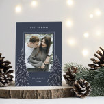 Snowy Gräs | Elegant Julfoto Julkort<br><div class="desc">En modern och elegant julkortsdesign med ett enda foto av lodrät i marin helgdag. Två långa gräs träd ram,  ditt foto,  prickat med vit snö. Anpassa med din anpassningsbar Julhälsningar,  namn och året.</div>