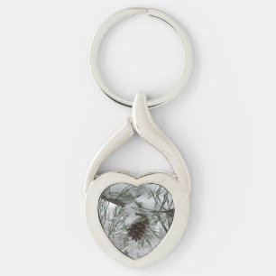 Snowy Gräs Gren Winter Nature Fotography Twisted Heart Silverfärgad Nyckelring