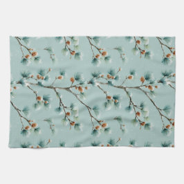 Snowy Gräs Grenar Winter Mönster Kökshandduk