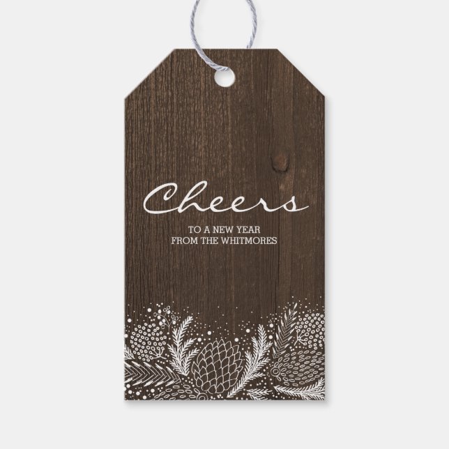 Snowy Gräs Rustic Winter Helgdag Presentetikett (Framsidan)