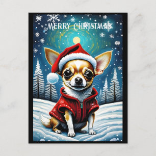 Snowy Gräs Träd Cute Chihuahua Santa Jul Vykort