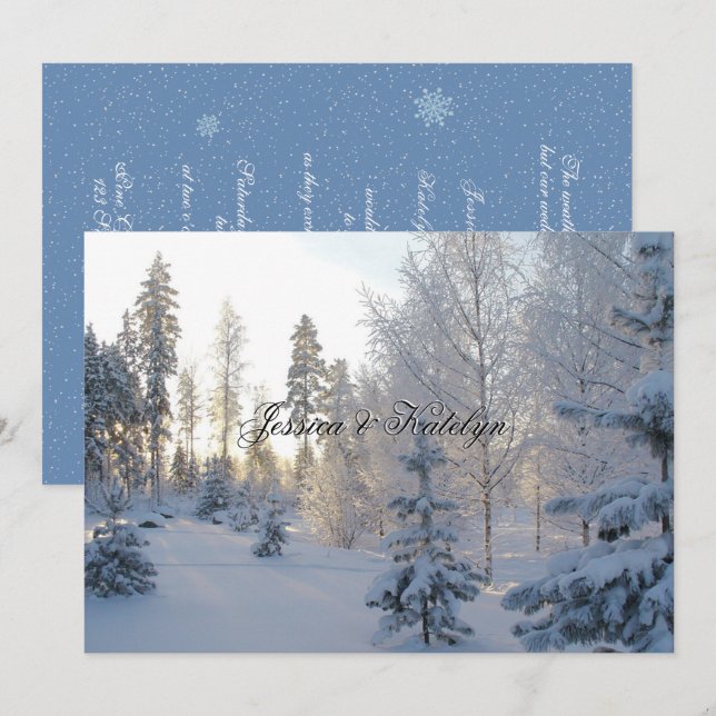 Snowy Gräs Träd Forest Winter Wedding bjudande Inbjudningar (Fram/baksida)