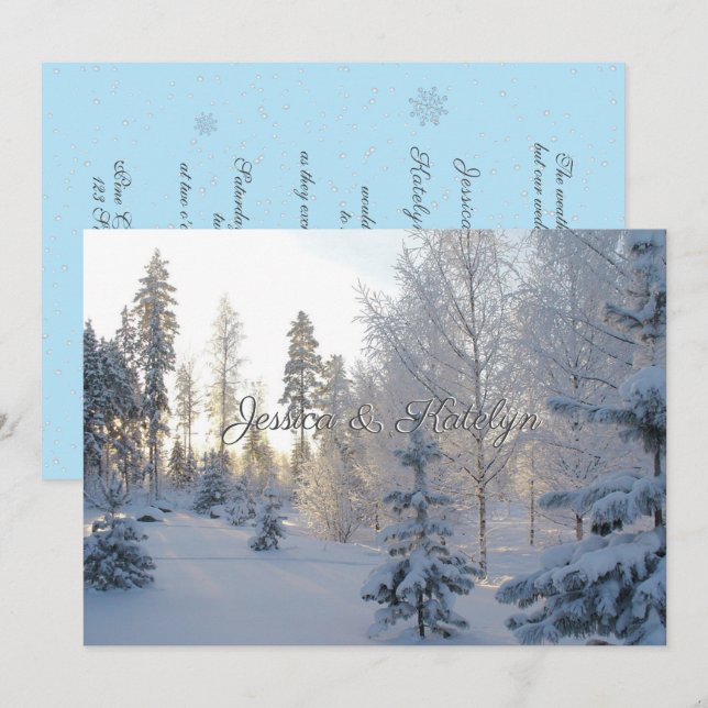 Snowy Gräs Träd Forest Winter Wedding bjudande Inbjudningar (Fram/baksida)