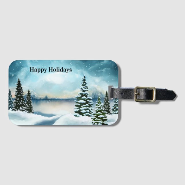 Snowy gräs träd nära sjö bagagebricka (Framsida horisontal)