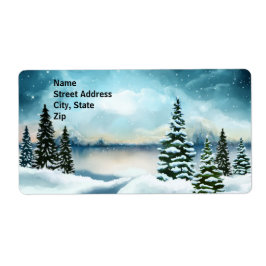 Snowy gräs träd nära sjö fraktsedel