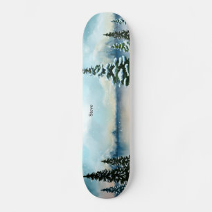 Snowy gräs träd nära sjö mini skateboard bräda 18,5 cm