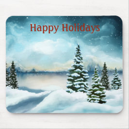 Snowy gräs träd nära sjö musmatta