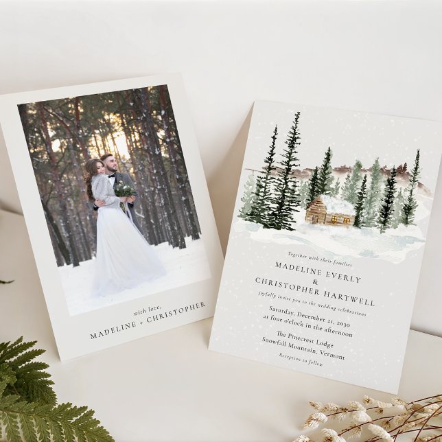 Snowy Gräs Träd Rustic Winter Wedding Inbjudningar (Skapare uppladdad)