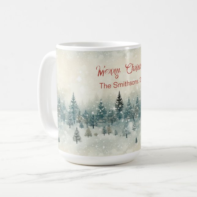 Snowy Gräs Träd Vintage jul Kaffemugg (Framsida vänster)