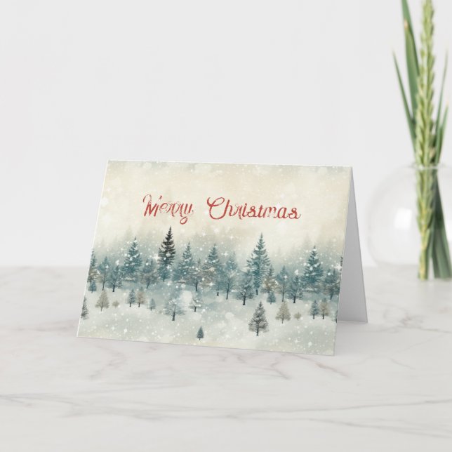 Snowy Gräs Träd Vintage-julkort Helgkort (Framsida)