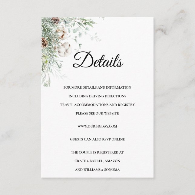Snowy Greenery floral Enclosure Card Details Tilläggskort (Framsida)