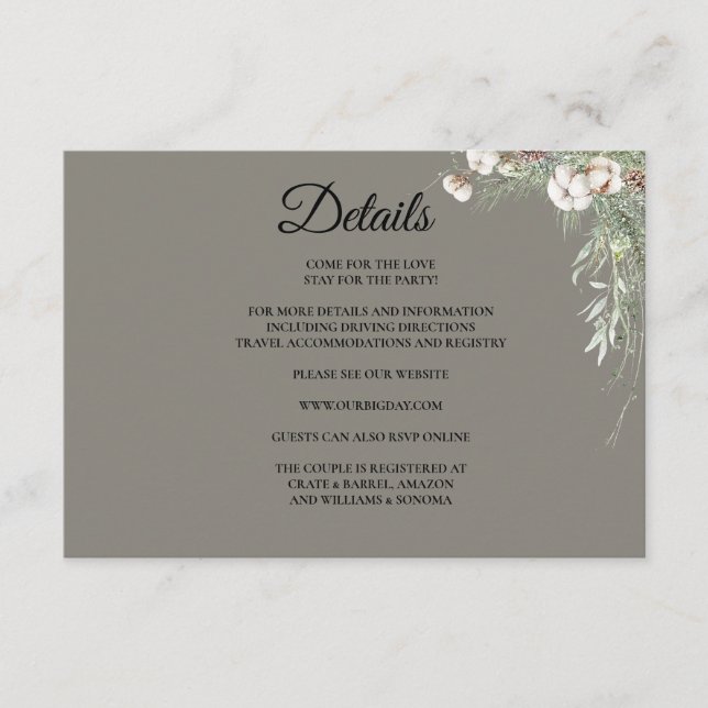 Snowy Greenery Florals Enclosure Card Details Tilläggskort (Framsida)